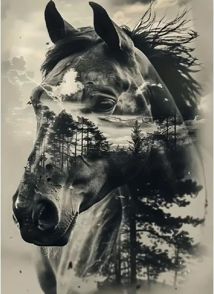 Eterkosu Horse Forest Stamped Cross Stitch Kits for Beginner, DIY Needlepoint Counted Cross Stitch Embroidery Kits for Adults 11CT Dimensions Counted Cross Stitch Patterns Arts Craft Kits - Image 1